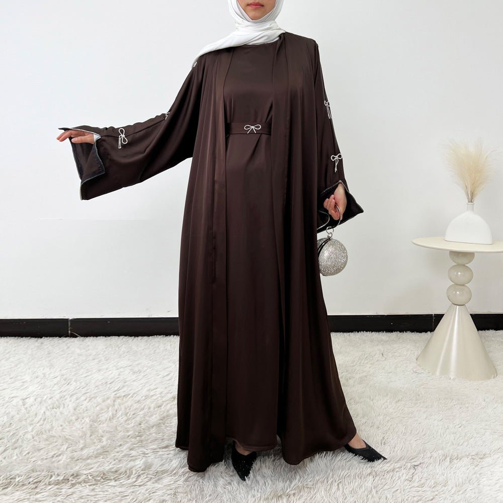 Crystal Bow Embellished Abaya 4 - Piece Set(MOA253) - Mariam's Collection