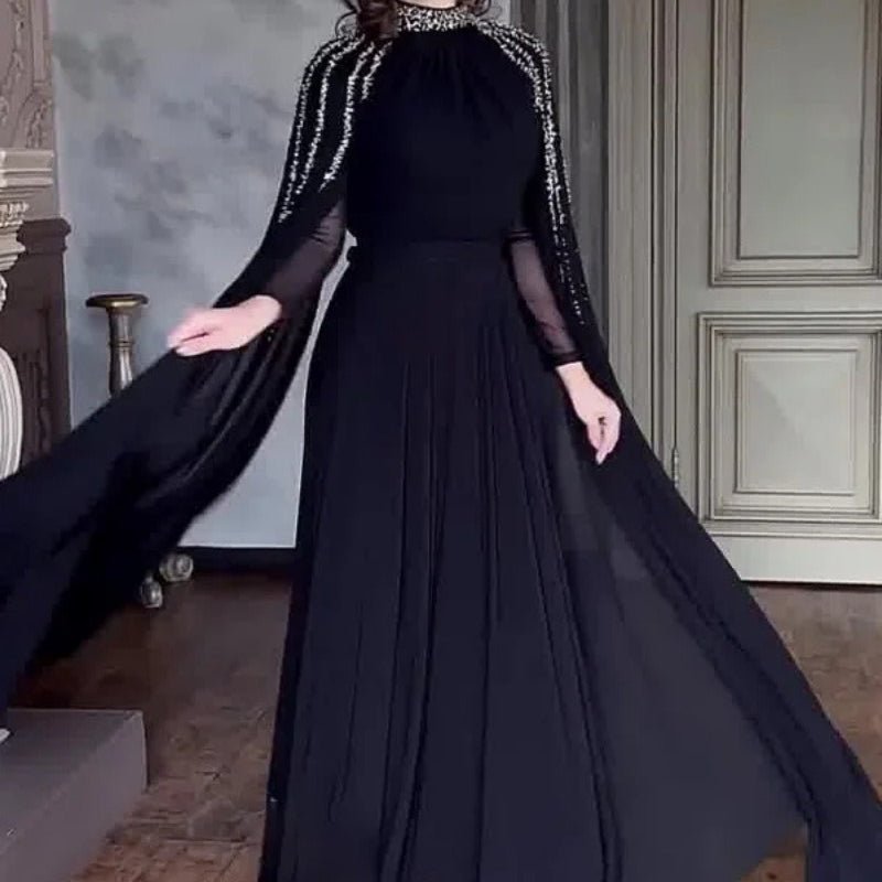 Crystal Cascade Cape Gown | Dramatic Embellished Evening Abay(MA345) - Mariam's Collection