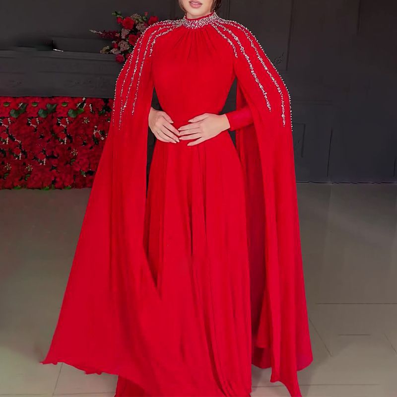 Crystal Cascade Cape Gown | Dramatic Embellished Evening Abay(MA345) - Mariam's Collection