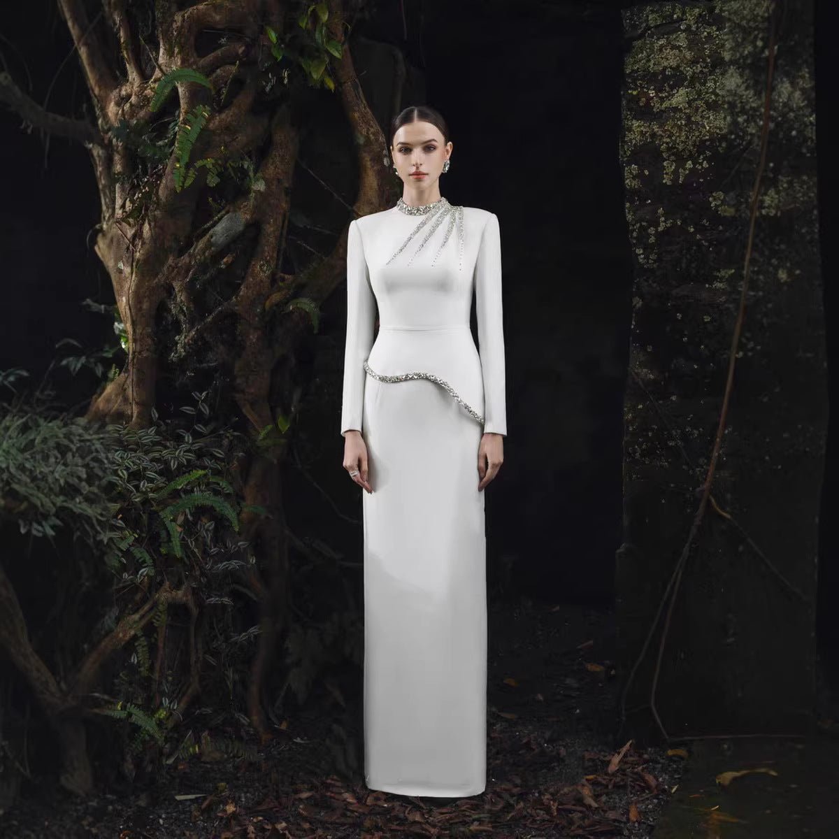 Crystal Embellished Evening Gown(MS313) - Mariam's Collection