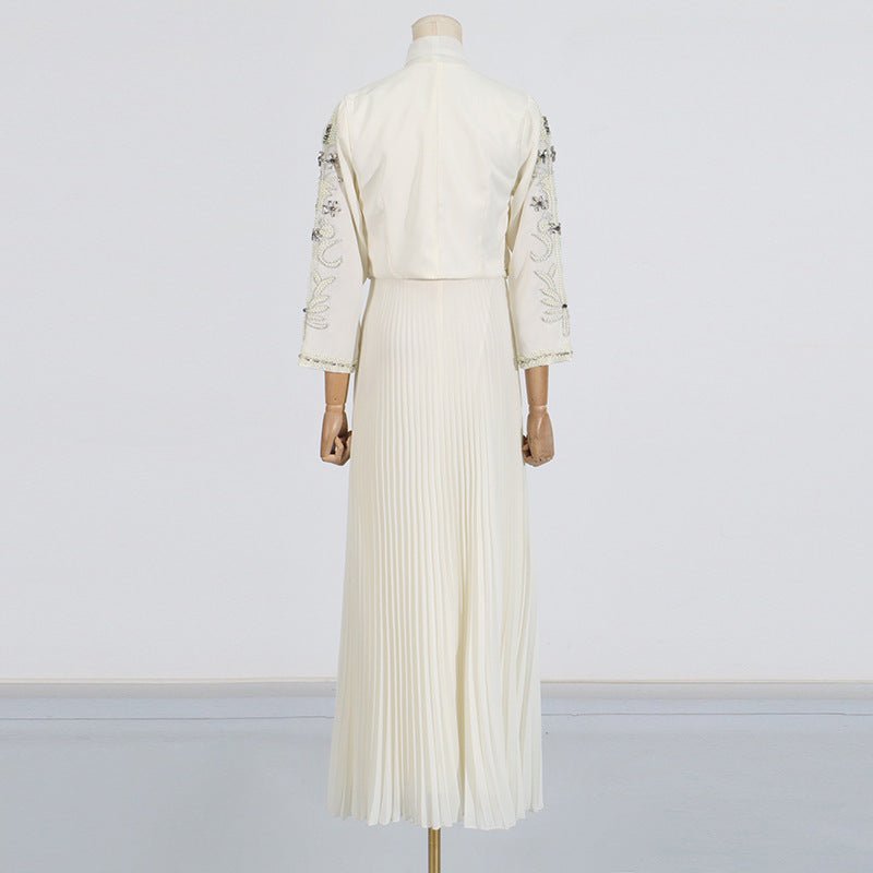 Crystal Embellished Jacket & Pleated Skirt Set(MS305) - Mariam's Collection