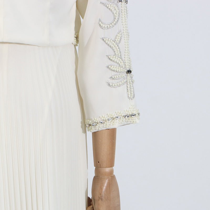 Crystal Embellished Jacket & Pleated Skirt Set(MS305) - Mariam's Collection