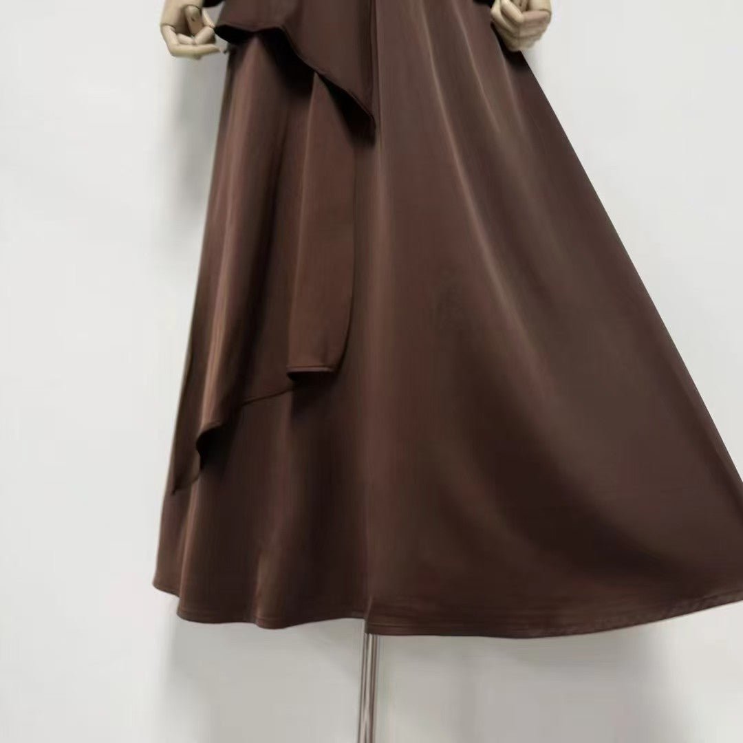 Crystal - Embellished Ruched Dress with Asymmetric Ruffle Skirt(MS346) - Mariam's Collection