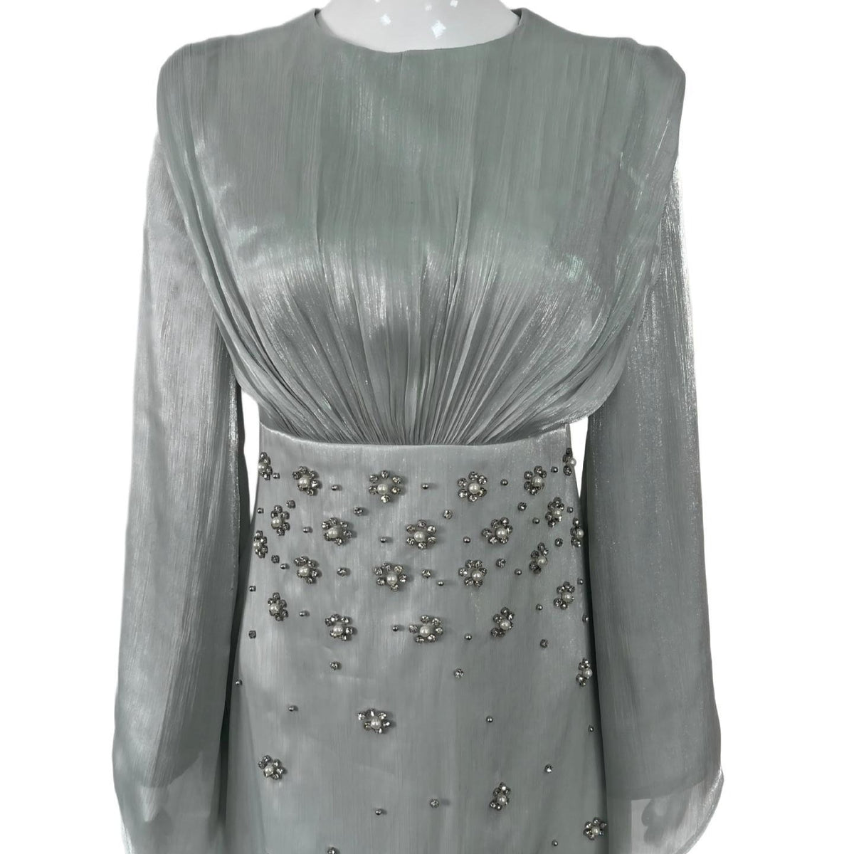 Crystal Embellished Shimmer Satin Maxi Dress(MS541) - Mariam's Collection