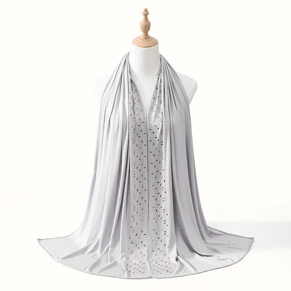 Crystal & Gold Baguette Rhinestone Embellished Hijab Scarf(MH254) - Mariam's Collection