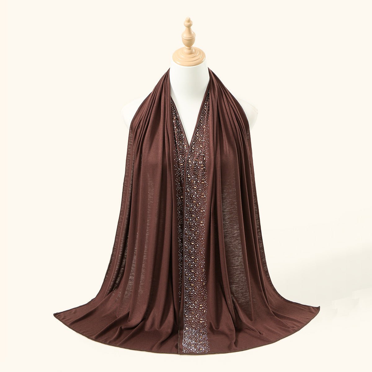 Crystal & Gold Baguette Rhinestone Embellished Hijab Scarf(MH254) - Mariam's Collection