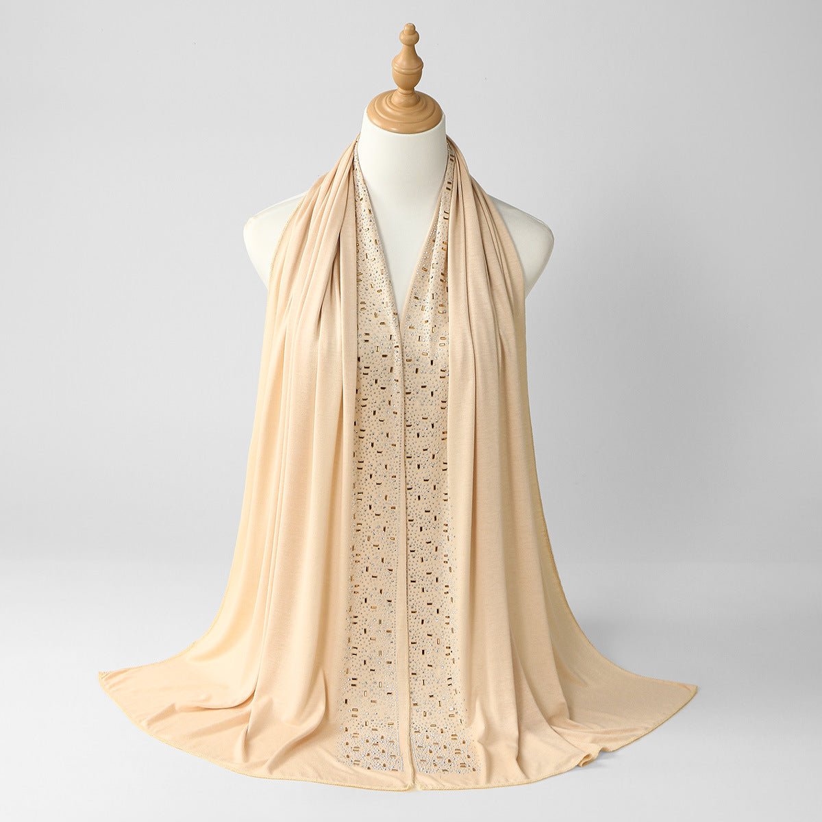 Crystal & Gold Baguette Rhinestone Embellished Hijab Scarf(MH254) - Mariam's Collection