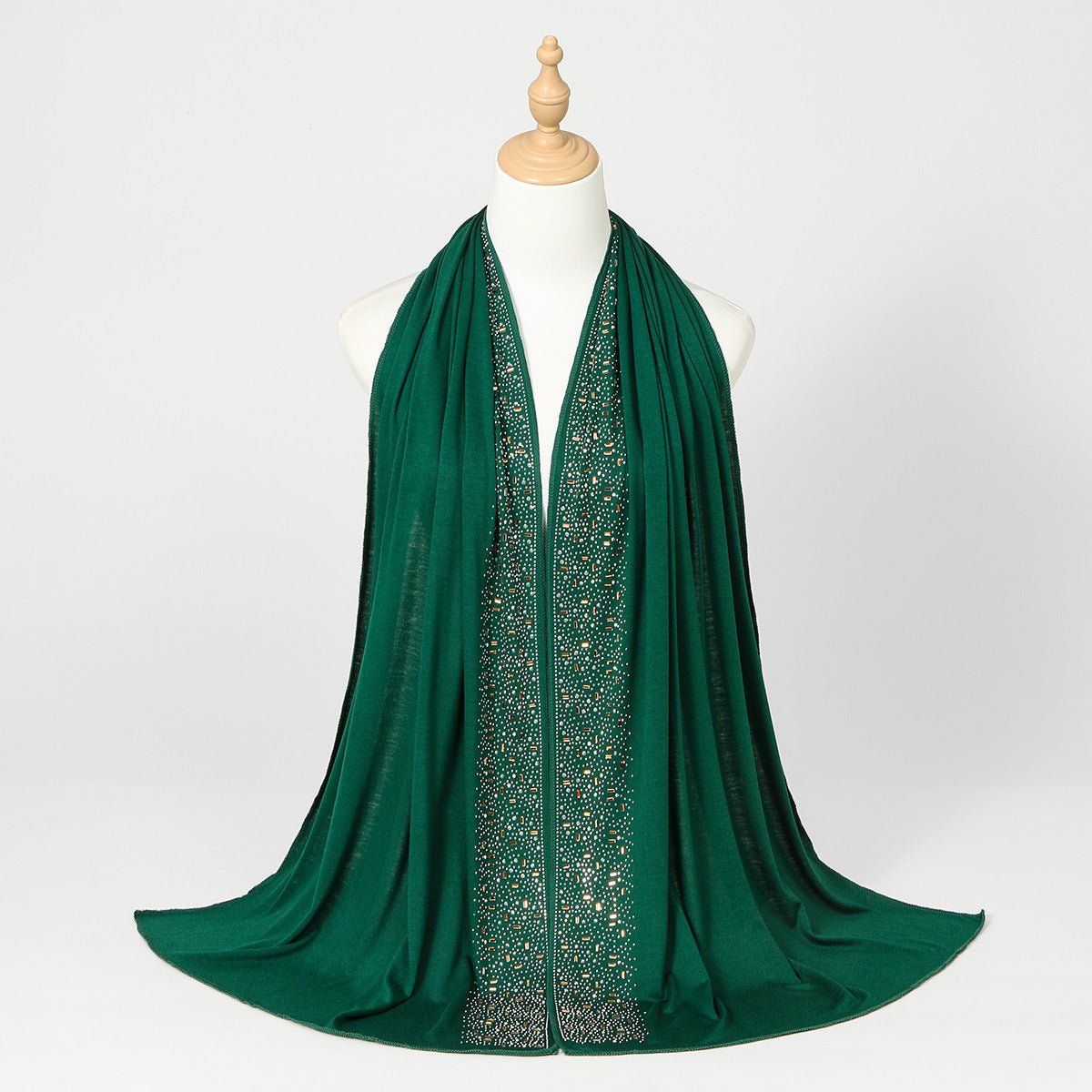 Crystal & Gold Baguette Rhinestone Embellished Hijab Scarf(MH254) - Mariam's Collection