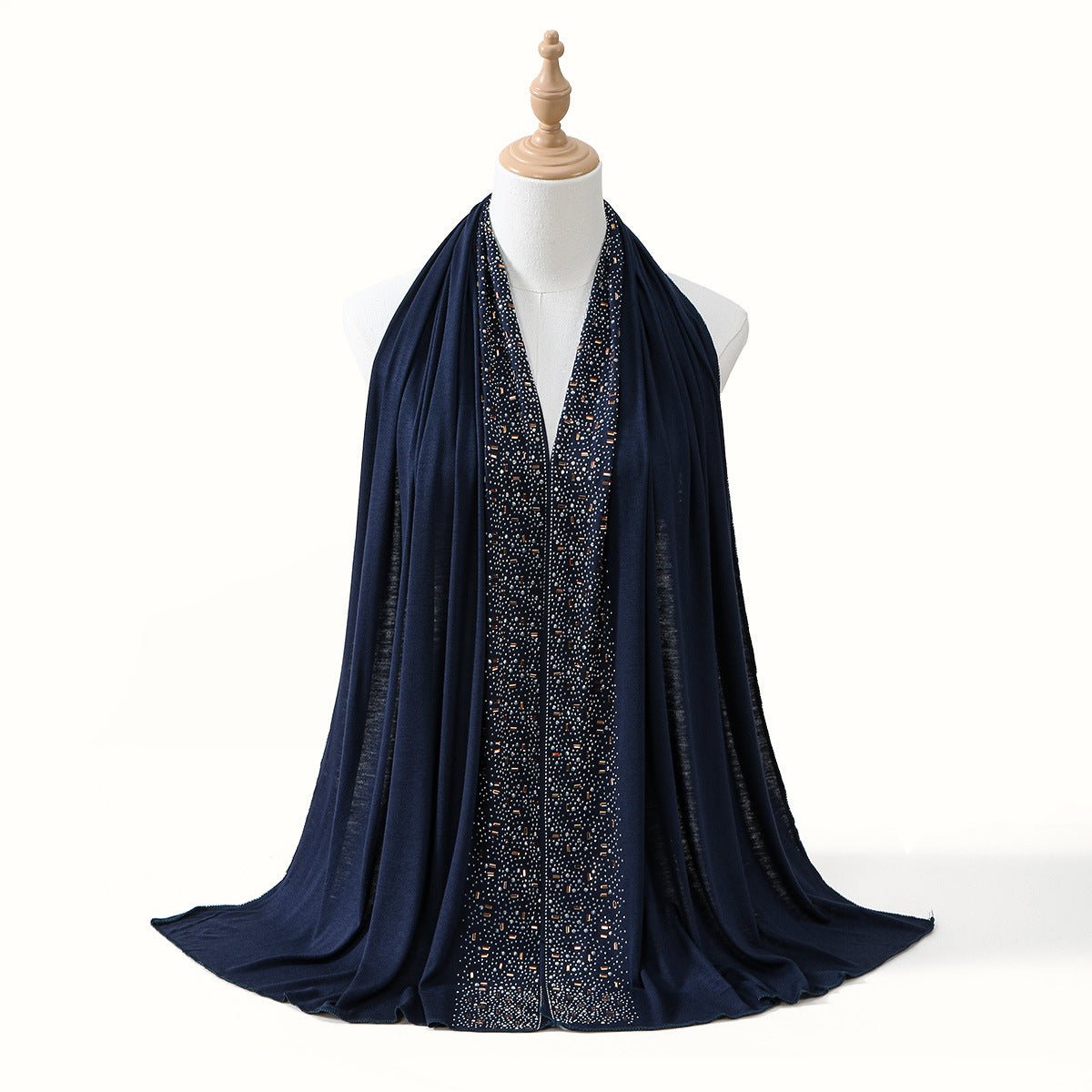 Crystal & Gold Baguette Rhinestone Embellished Hijab Scarf(MH254) - Mariam's Collection
