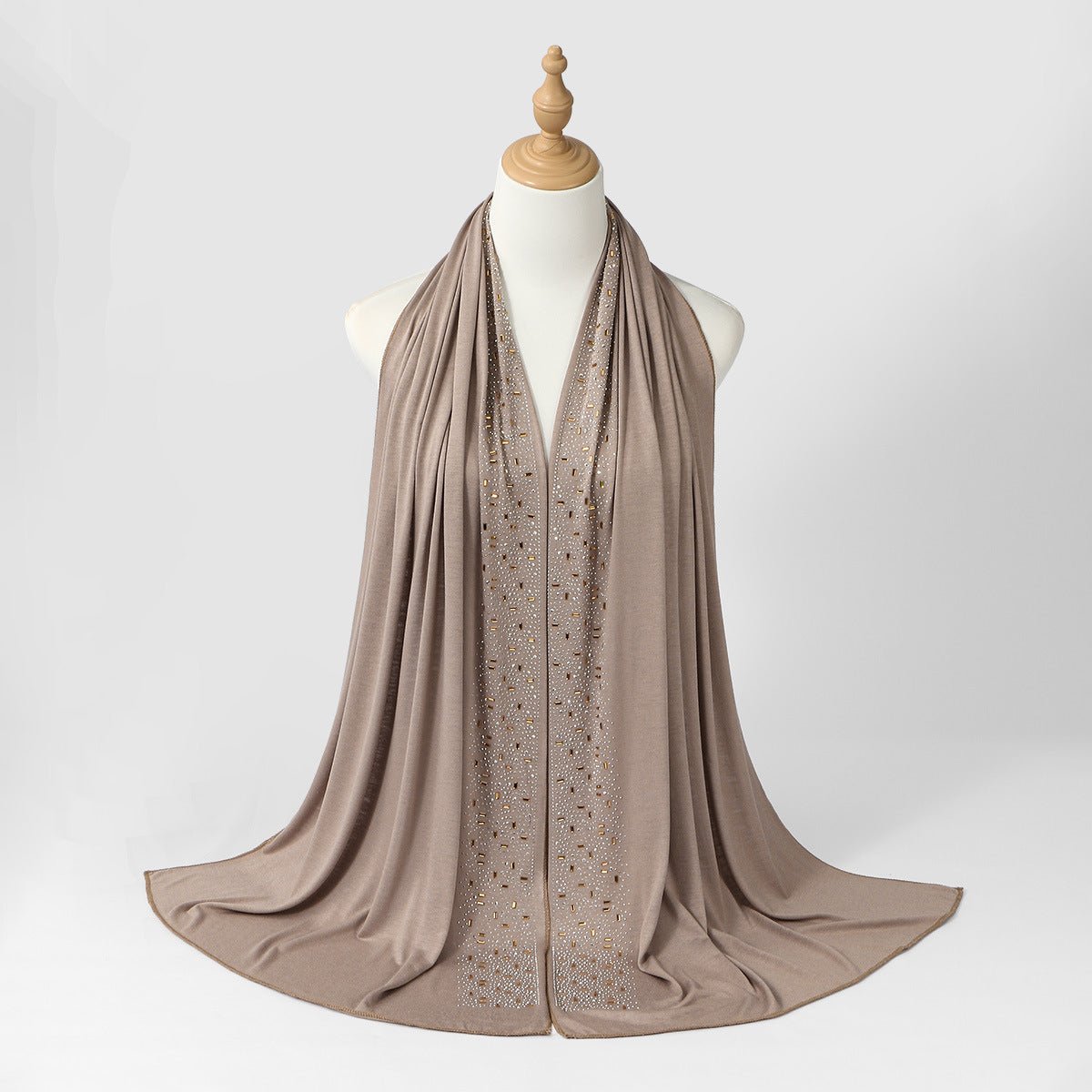 Crystal & Gold Baguette Rhinestone Embellished Hijab Scarf(MH254) - Mariam's Collection