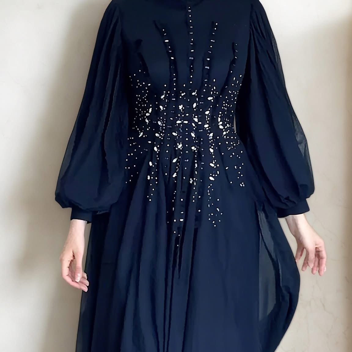 Crystal Hand - Embellished Chiffon Evening Abaya(MA356) - Mariam's Collection