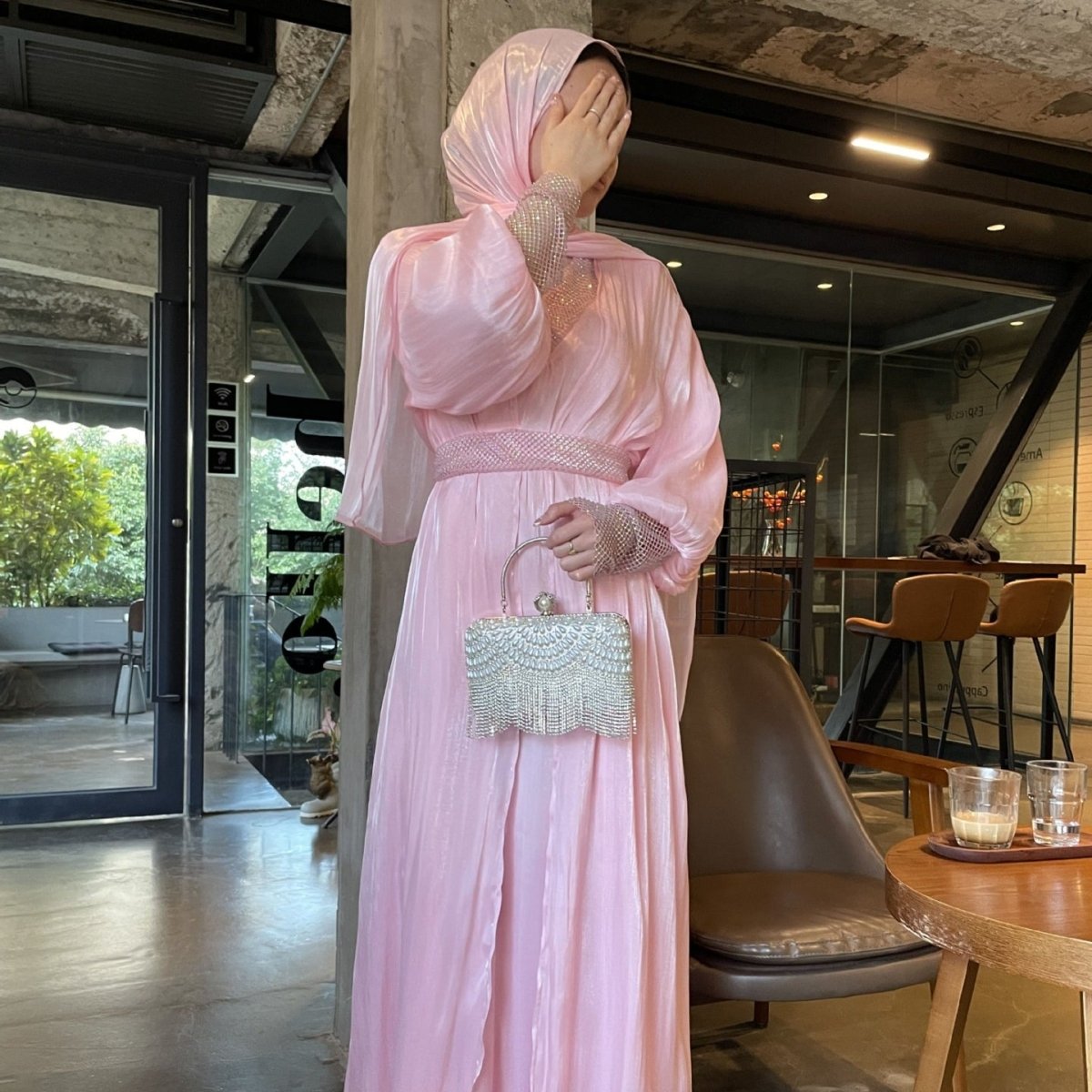 Crystal Mesh Embellished Abaya Set(MOA258) - Mariam's Collection