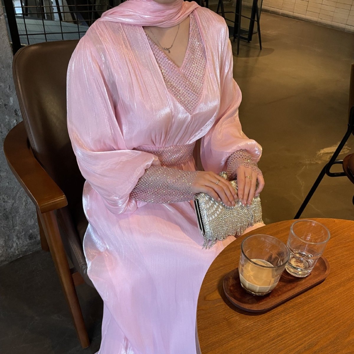 Crystal Mesh Embellished Abaya Set(MOA258) - Mariam's Collection