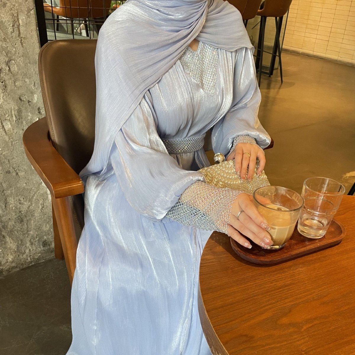 Crystal Mesh Embellished Abaya Set(MOA258) - Mariam's Collection