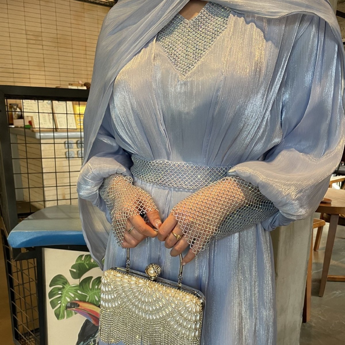 Crystal Mesh Embellished Abaya Set(MOA258) - Mariam's Collection