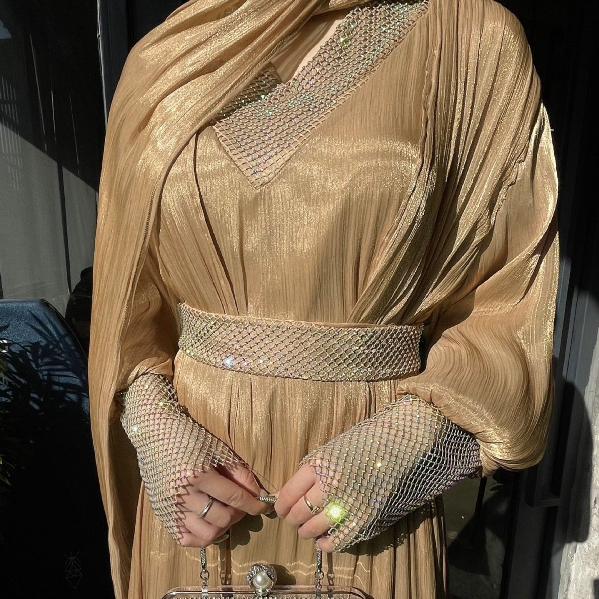 Crystal Mesh Embellished Abaya Set(MOA258) - Mariam's Collection