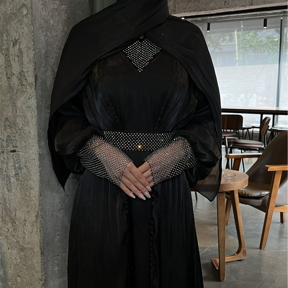 Crystal Mesh Embellished Abaya Set(MOA258) - Mariam's Collection