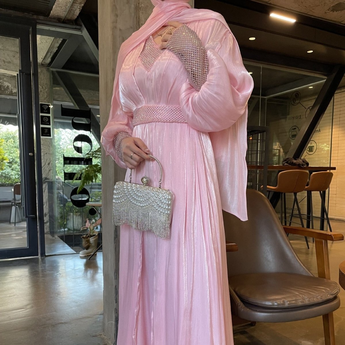 Crystal Mesh Embellished Abaya Set(MOA258) - Mariam's Collection