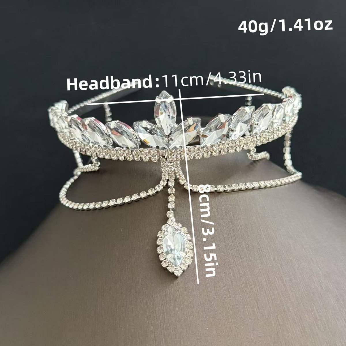 Crystal Tiara Headband with Cascading Forehead Chain (MAC330) - Mariam's Collection