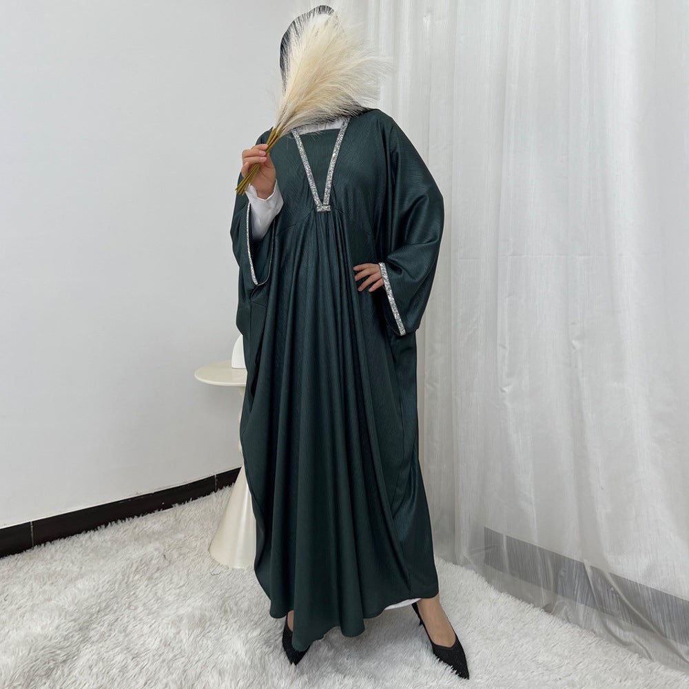 Crystal Trim Butterfly Sleeve Abaya | Oversized Prayer Dress(MA350) - Mariam's Collection