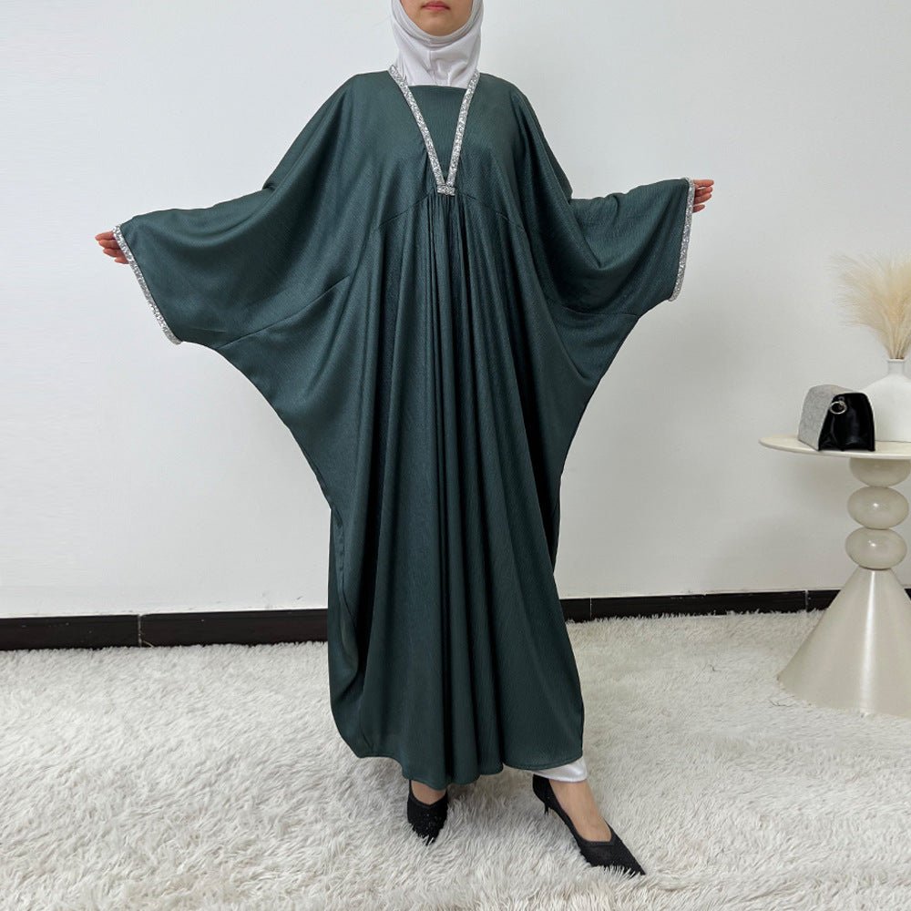 Crystal Trim Butterfly Sleeve Abaya | Oversized Prayer Dress(MA350) - Mariam's Collection