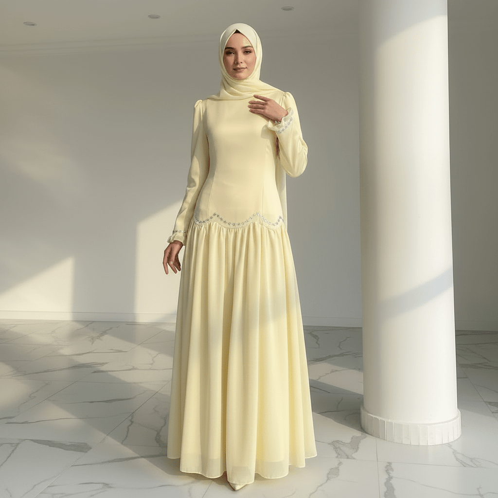 Crystal Waist Chain Dress with Ruffle Cuffs(MS306) - Mariam's Collection