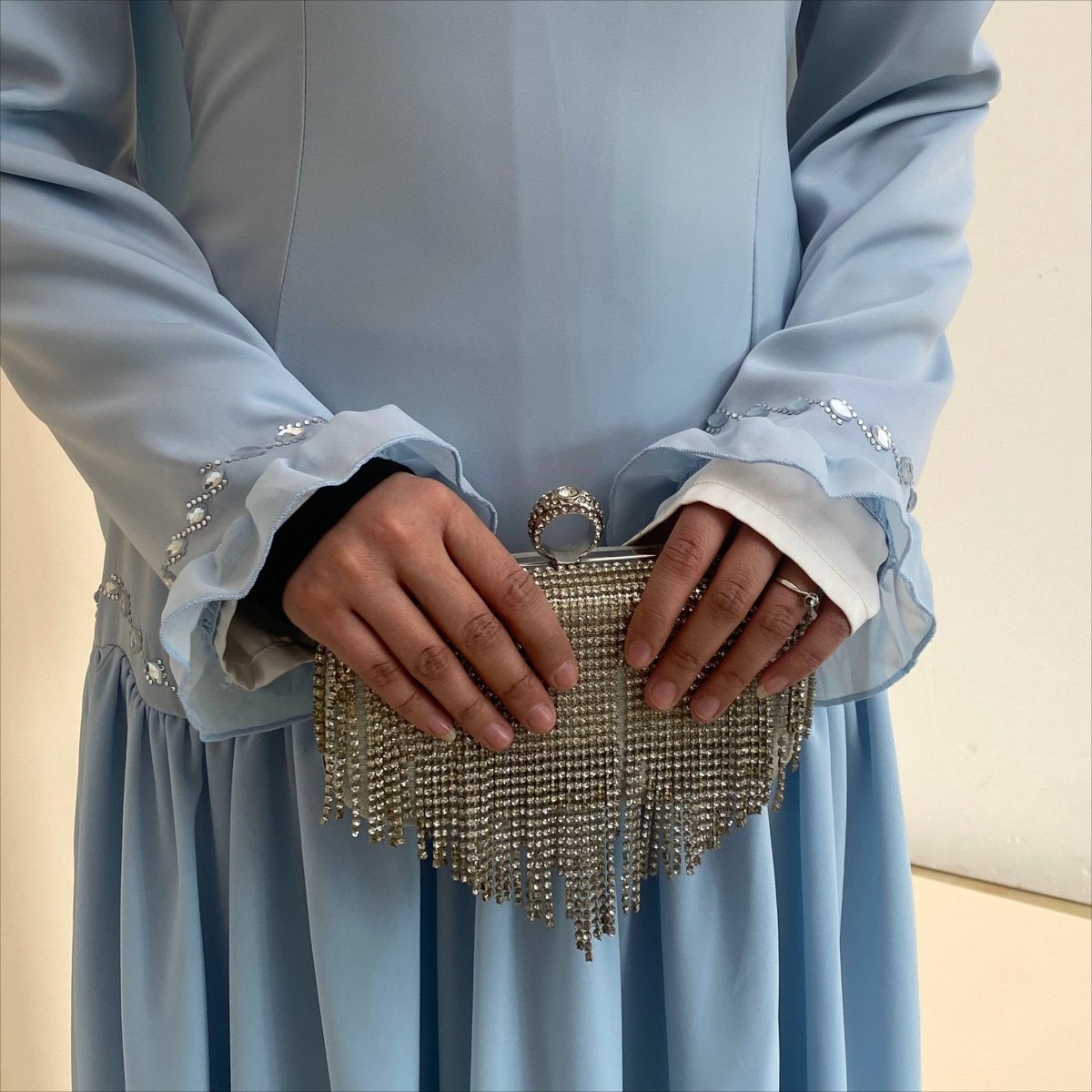 Crystal Waist Chain Dress with Ruffle Cuffs(MS306) - Mariam's Collection