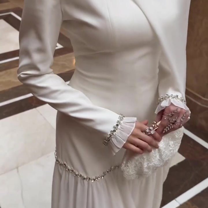 Crystal Waist Chain Dress with Ruffle Cuffs(MS306) - Mariam's Collection