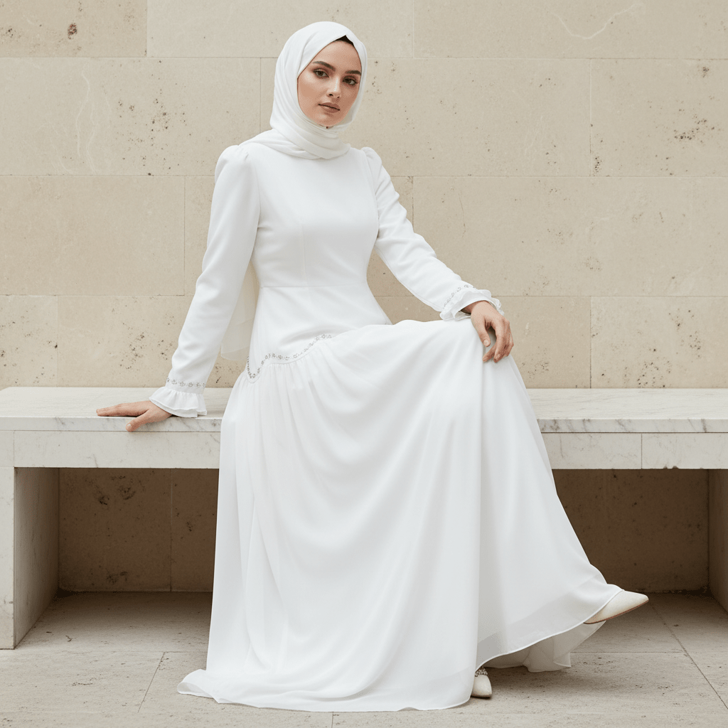 Crystal Waist Chain Dress with Ruffle Cuffs(MS306) - Mariam's Collection