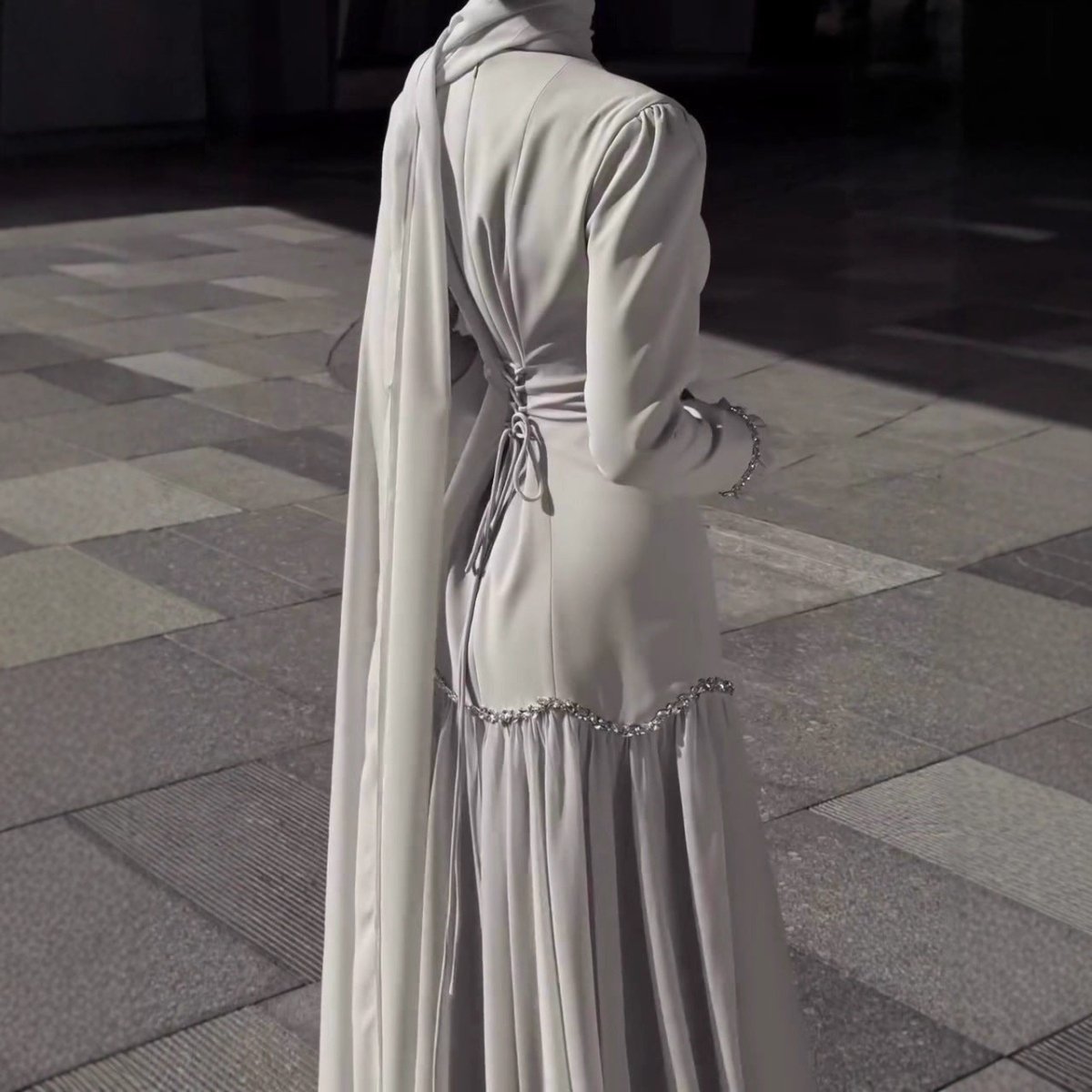 Crystal Waist Chain Dress with Ruffle Cuffs(MS306) - Mariam's Collection