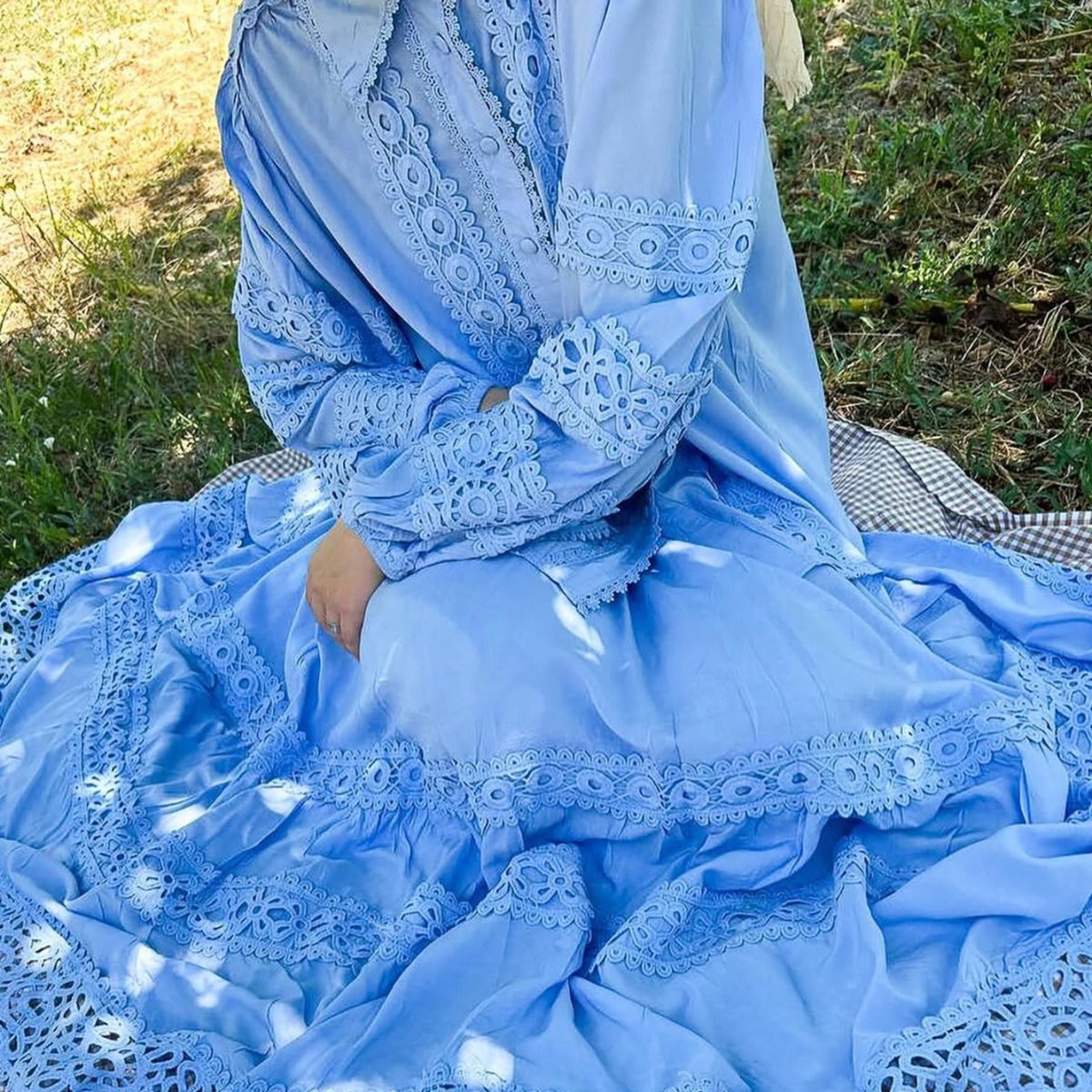 Cutwork Lace Blouse & Tiered Maxi Skirt Set(MS375) - Mariam's Collection