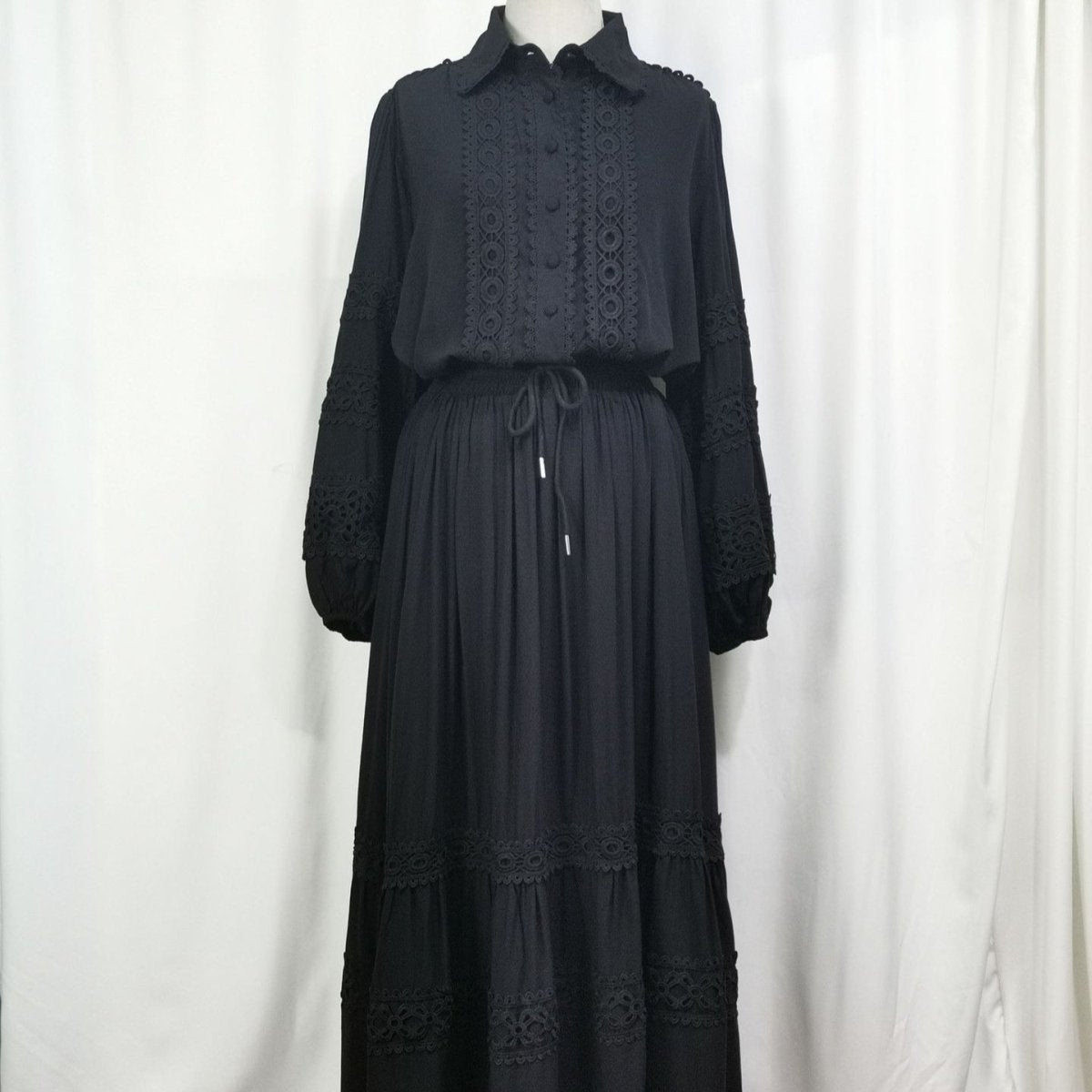 Cutwork Lace Blouse & Tiered Maxi Skirt Set(MS375) - Mariam's Collection