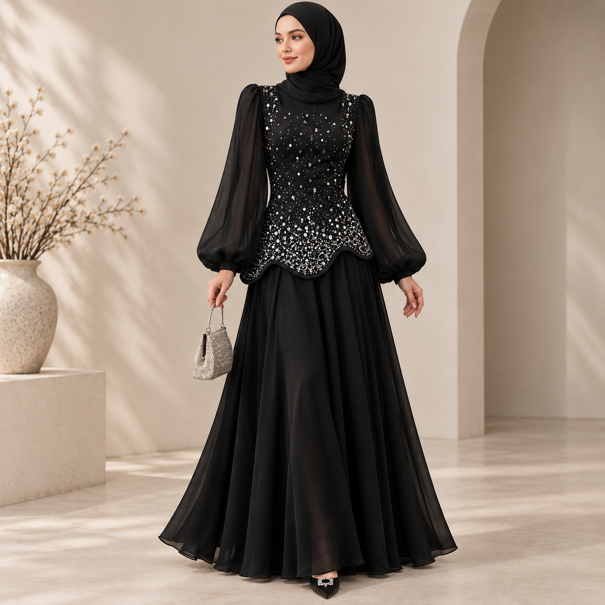Luxury Rhinestone Top & Maxi Skirt Set(MS561)