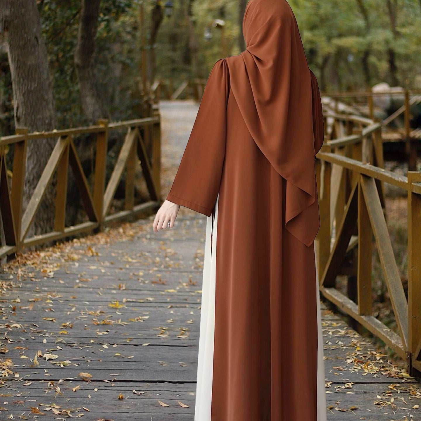 Colorblock Side-Tie Abaya | Two-Tone Round Neck Maxi Dress(MA362)