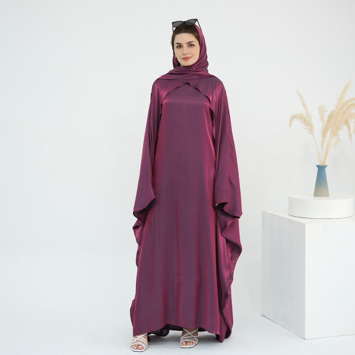 Luminous Beaded Abaya Collection | Luxury Solid Color Bell Sleeve Evening Wear Robes (MOA196)