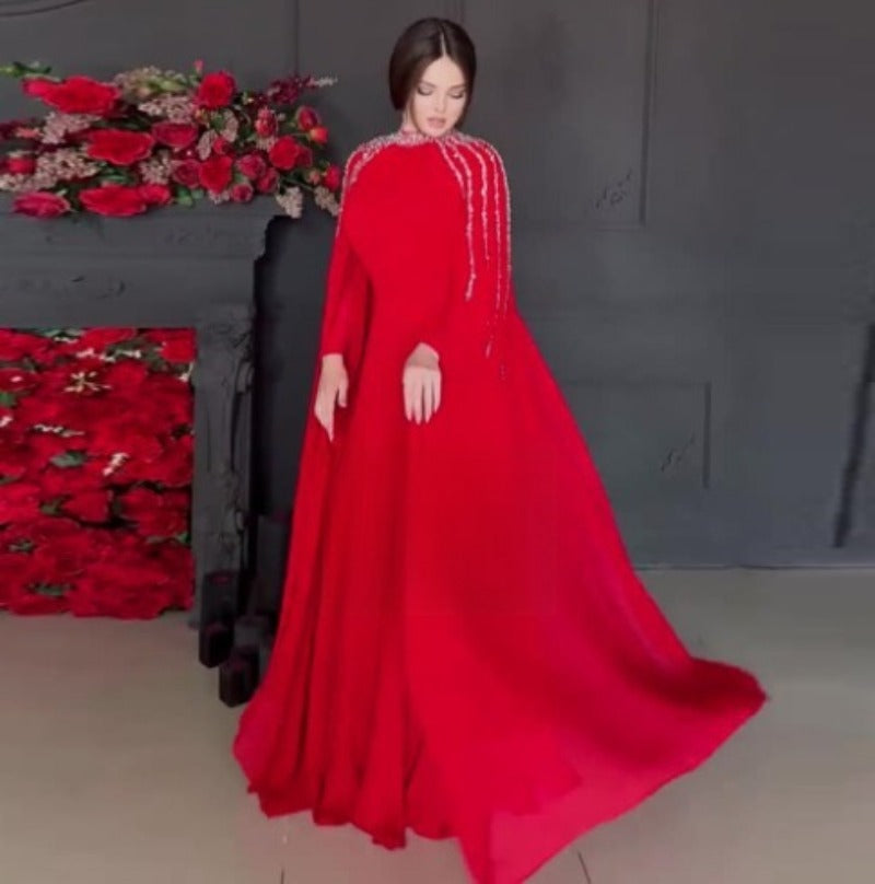 Luxury Rhinestone Embellished Abaya | Flowing Raglan Sleeve Dress with Cinched Waist(MA299)