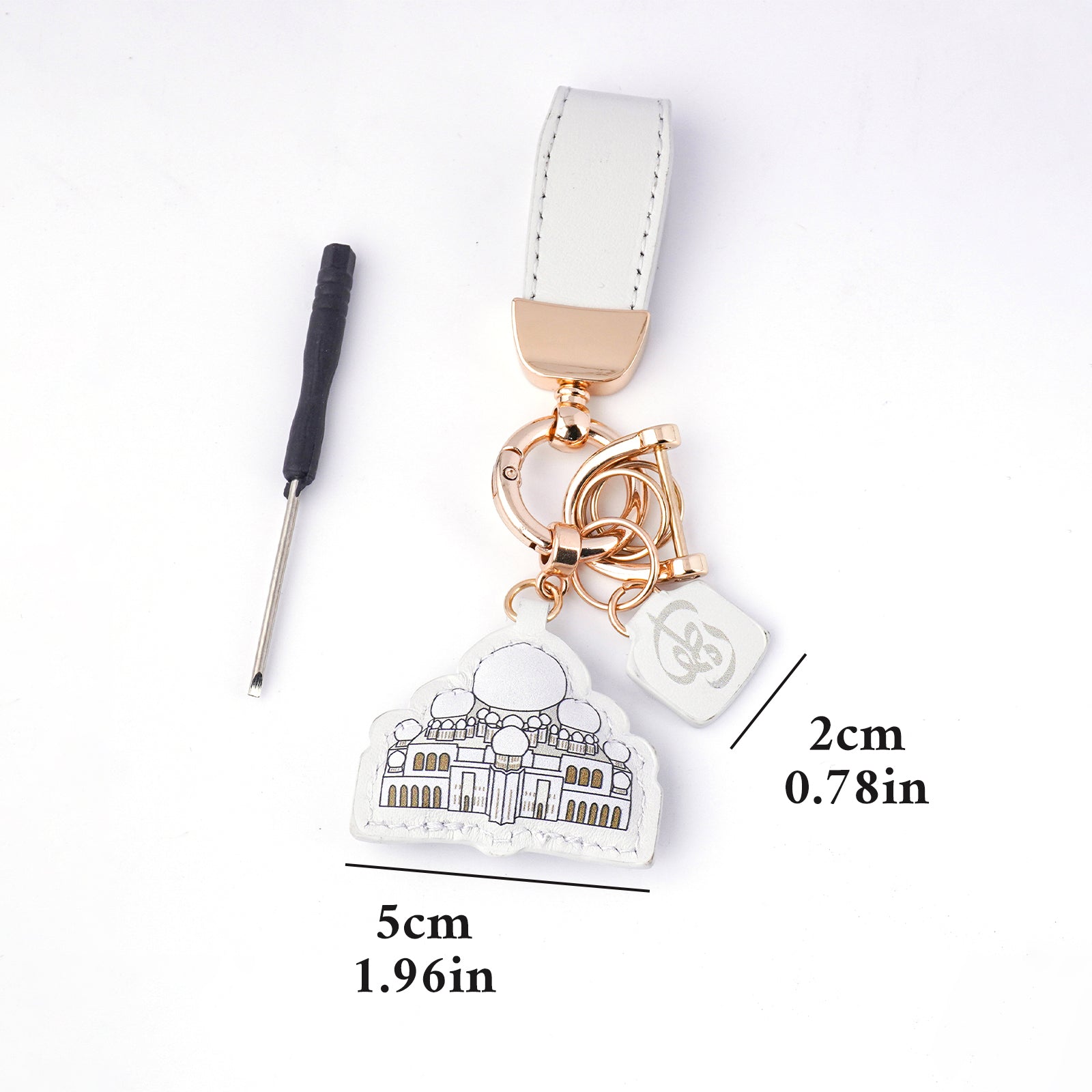 Islamic Leather Keychain with Arabic Calligraphy & Mosque Pendant Sheepskin Keychain (MAC284)