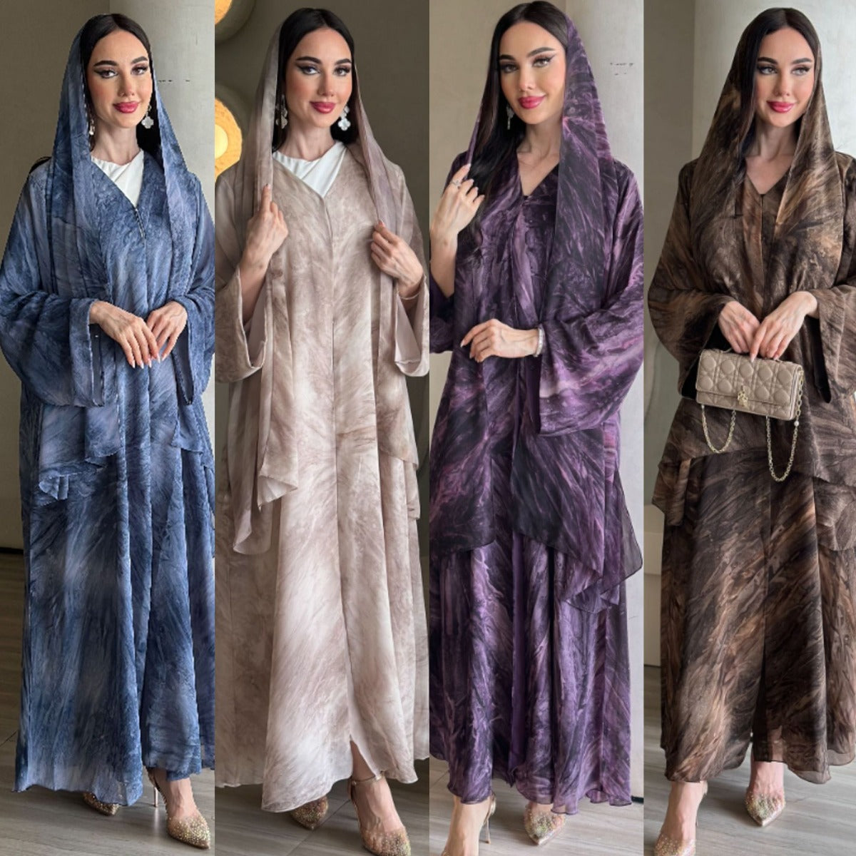 Printed Cardigan Abaya Collection | Modest Luxury Loungewear Feather-Print Robes (MOA194)