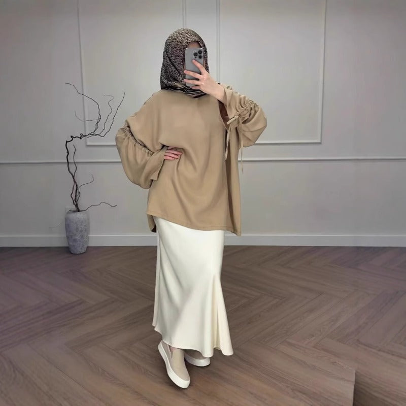 Oversized Tunic & Mermaid Skirt Set | Colorblock Two-Piece Outfit(MS225)