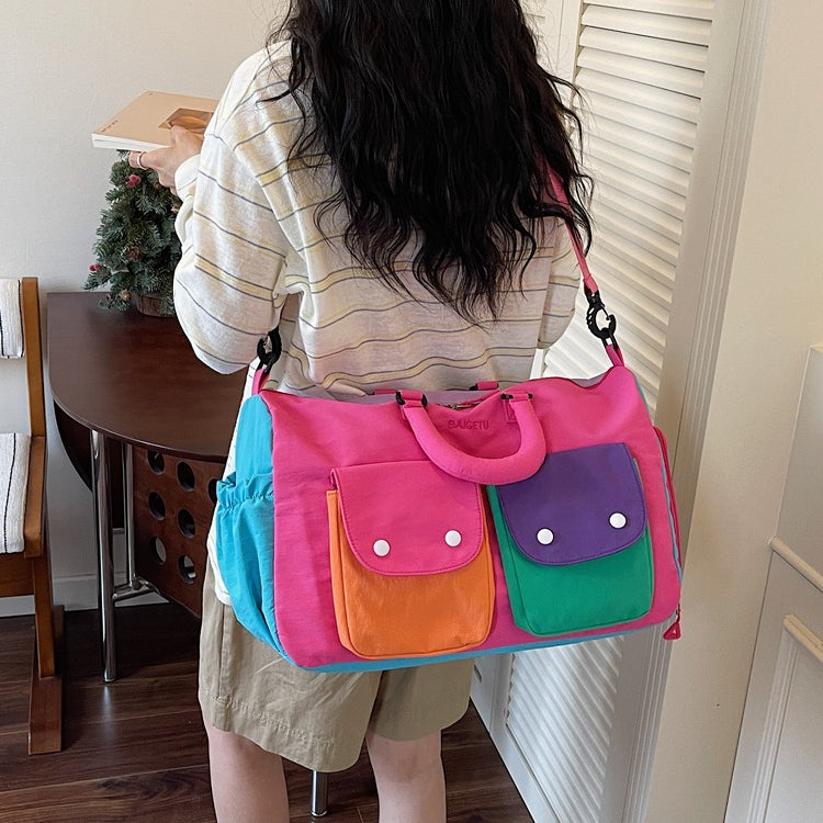 Colorblock Travel Duffel Bag - Lightweight Carry-On Weekender Bag with Shoulder Strap & Exterior Pockets（MAC480）