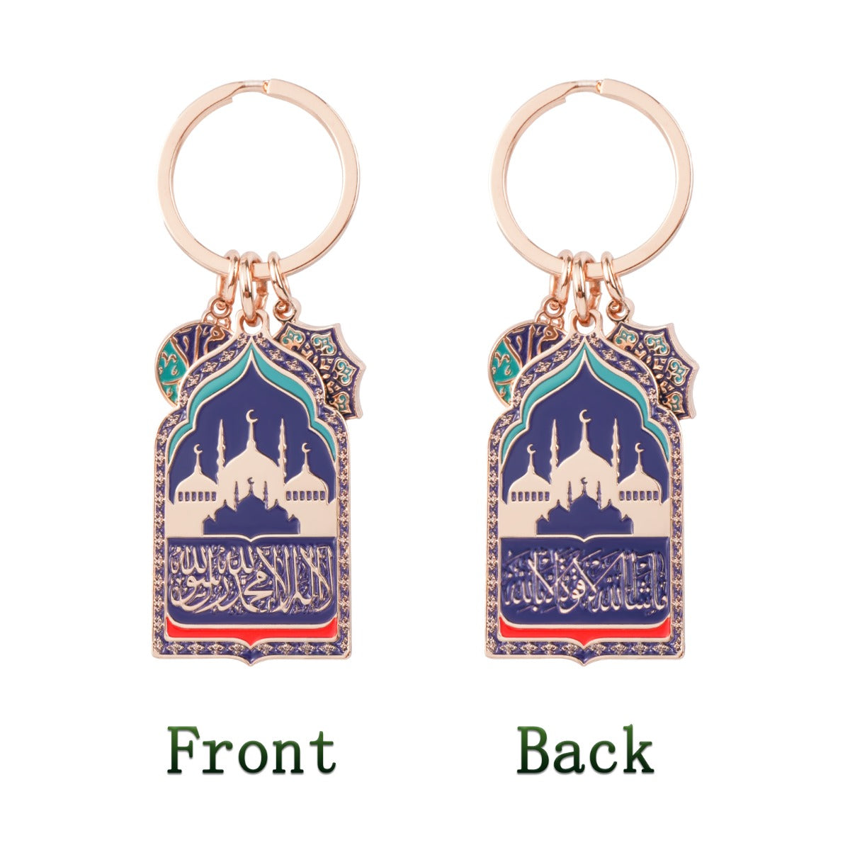 Mosque Keychain Car Hanger | Rose Gold Islamic Prayer Beads with Blue Enamel Mosque Charm(MAC254)
