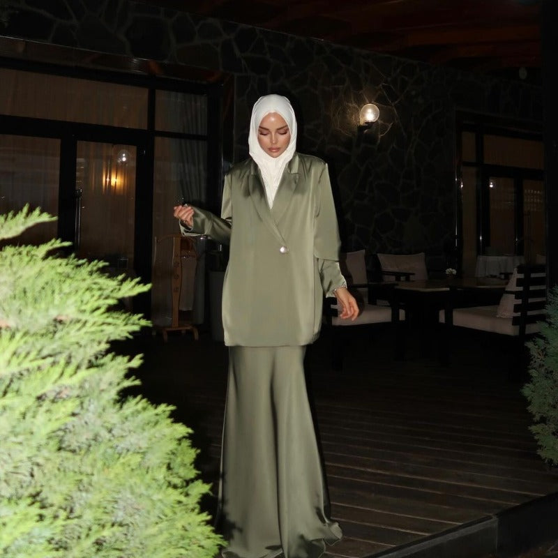 Elegant Satin Blazer & Skirt Set | Professional Two-Piece Suit - Luxurious Office Wear(MS129)