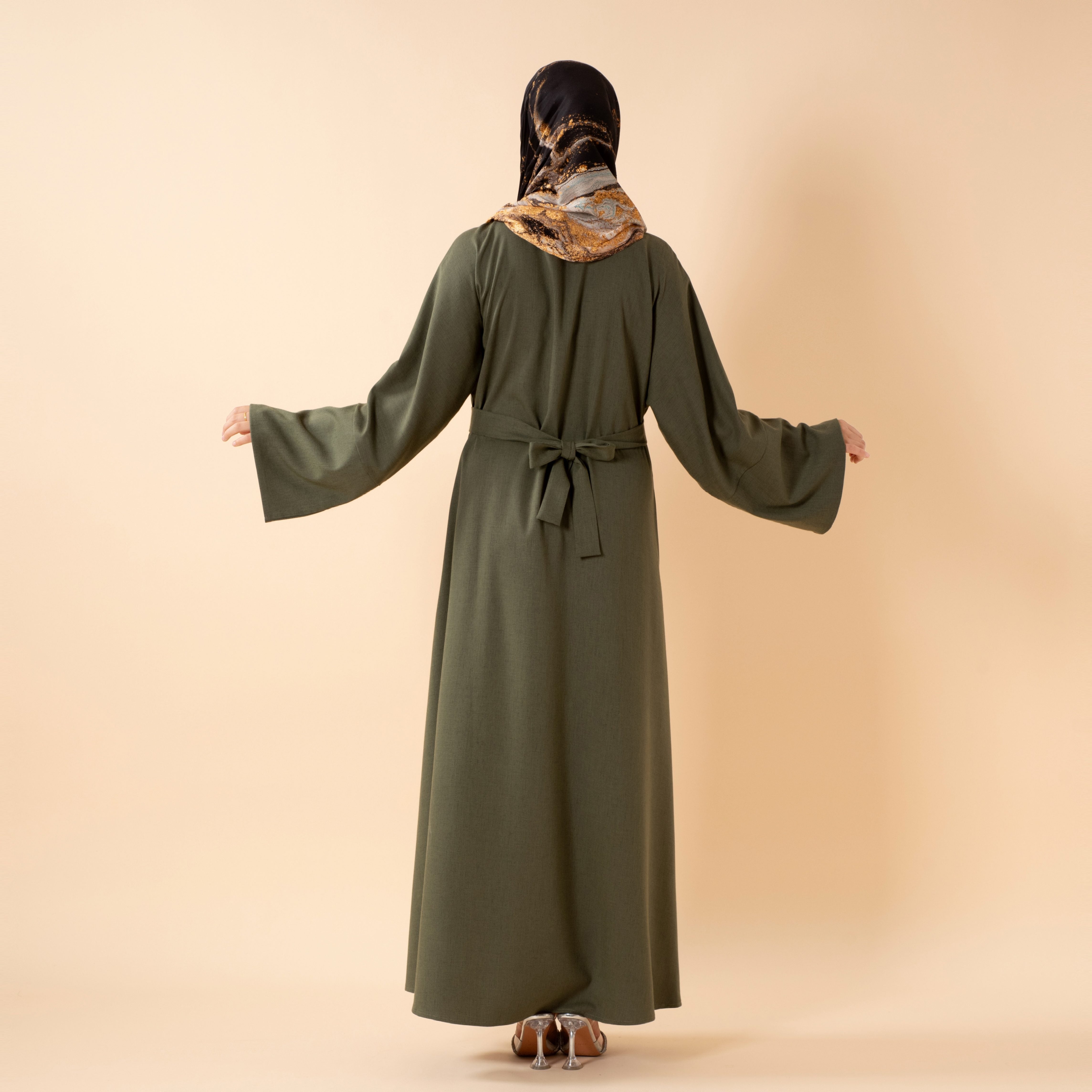 Premium Linen-Look Pullover Abaya with Pockets(MA341)