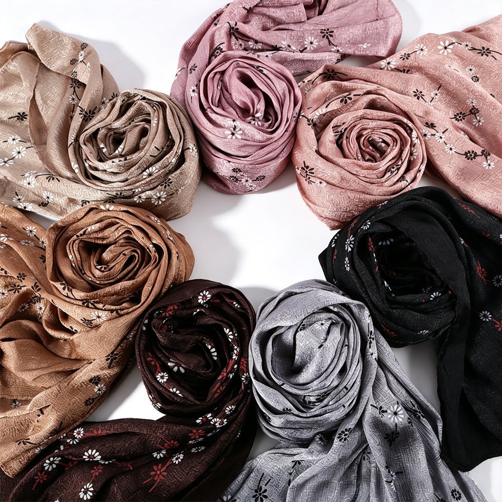 Daisy Floral Print Shimmer Hijab Scarf(MH245) - Mariam's Collection