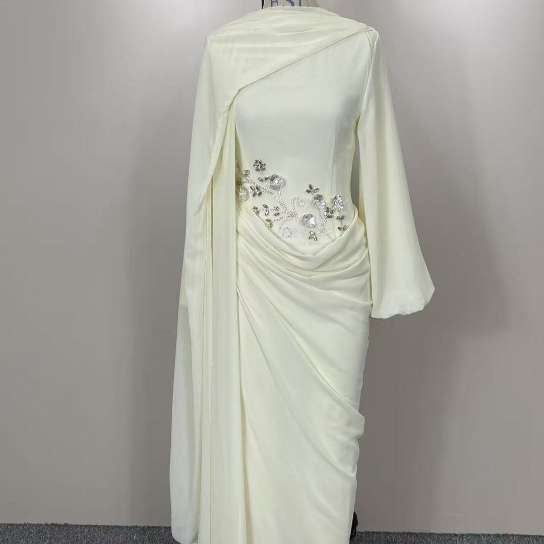 Rhinestone Floral Chiffon-Effect Evening Dress(MS591)