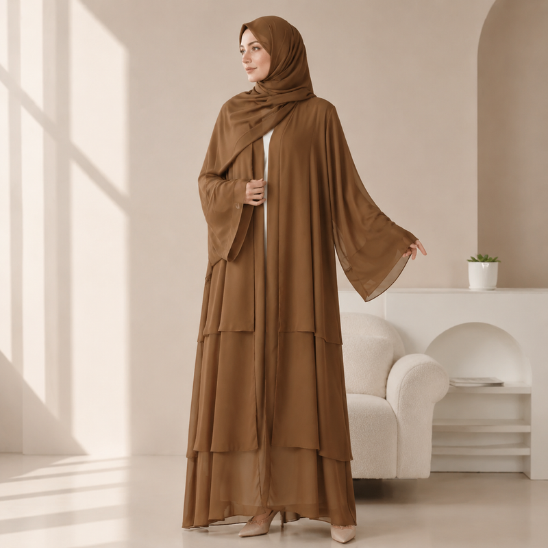 Archive Piece Layered Flared Sleeve Open Abaya - MP045 (Size M Only)