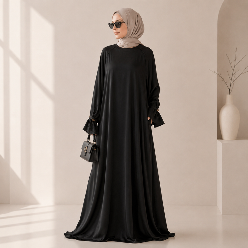 Archive Piece Black Jewel Button Cuff Pullover Abaya - MP064 (Taille XL uniquement)