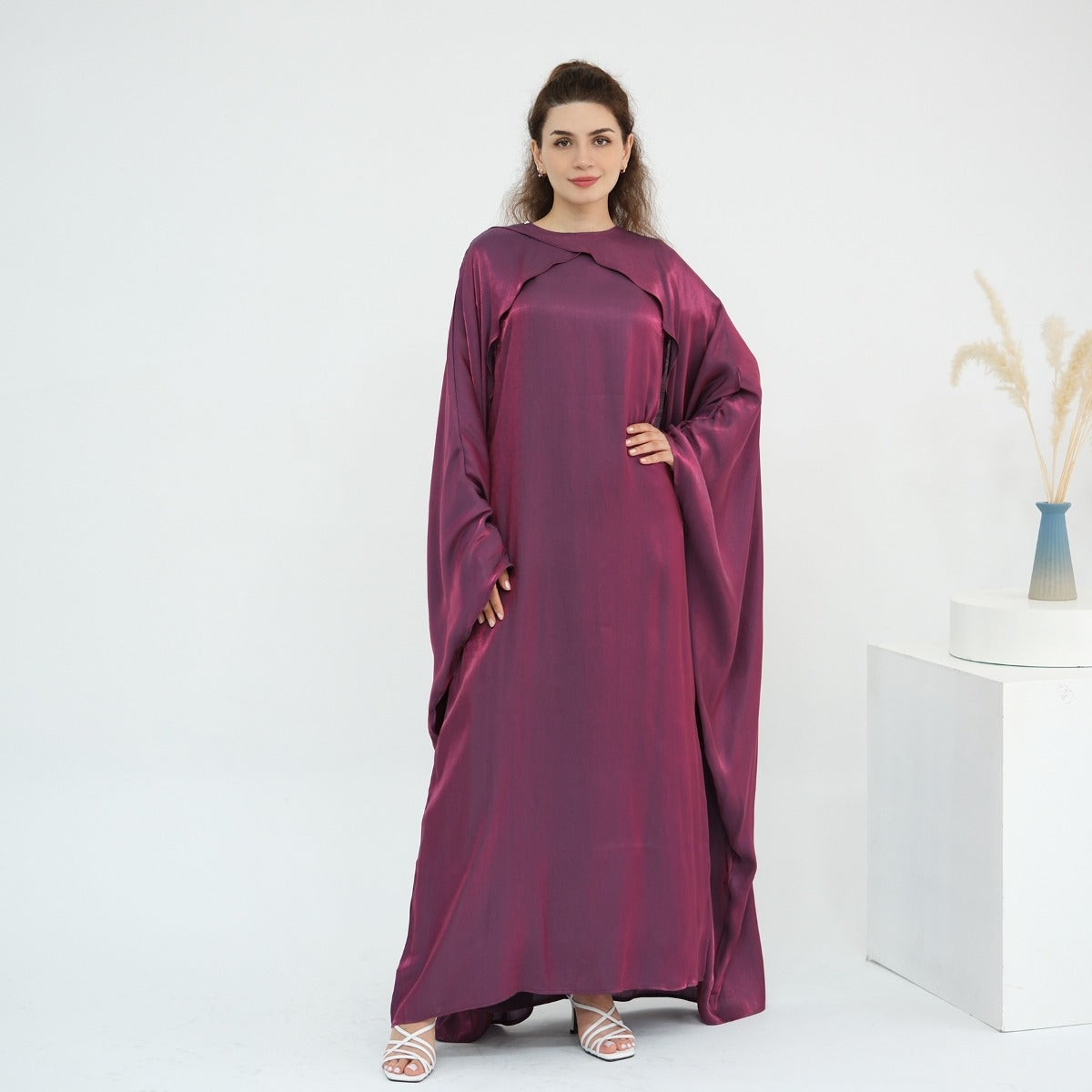Luminous Beaded Abaya Collection | Luxury Solid Color Bell Sleeve Evening Wear Robes (MOA196)
