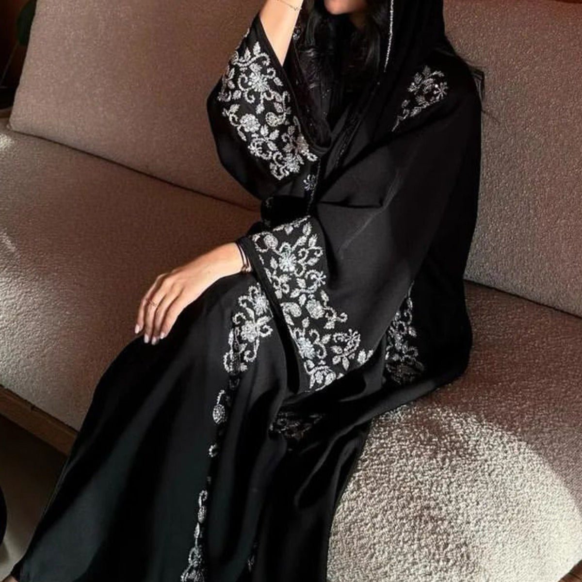 Diamond Elegance Abaya | Luxury Muslim Black Banquet Dress Evening Wear. (MOA184) - Mariam's Collection