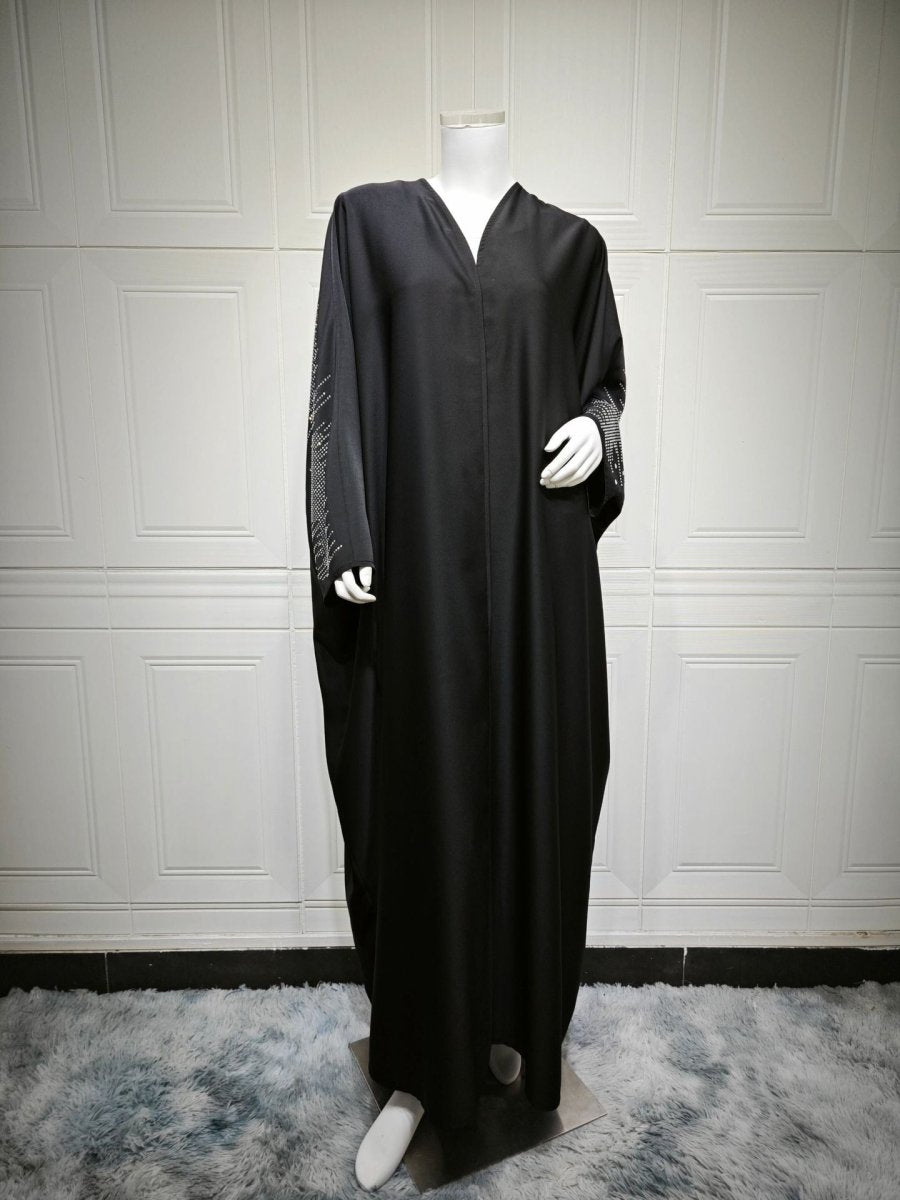 Diamond Embellished Open Front Cardigan Robe - Luxury Loose Fit Cover Up with Crystal Details(MOA213) - Mariam's Collection